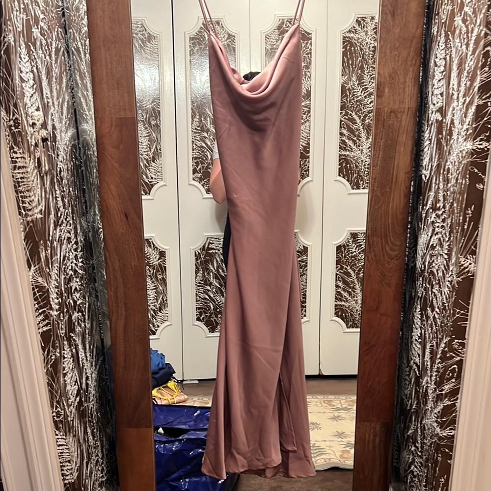 Astr Pink Backless Slip Dress with Cowl Neck and Spaghetti Straps for Night Out